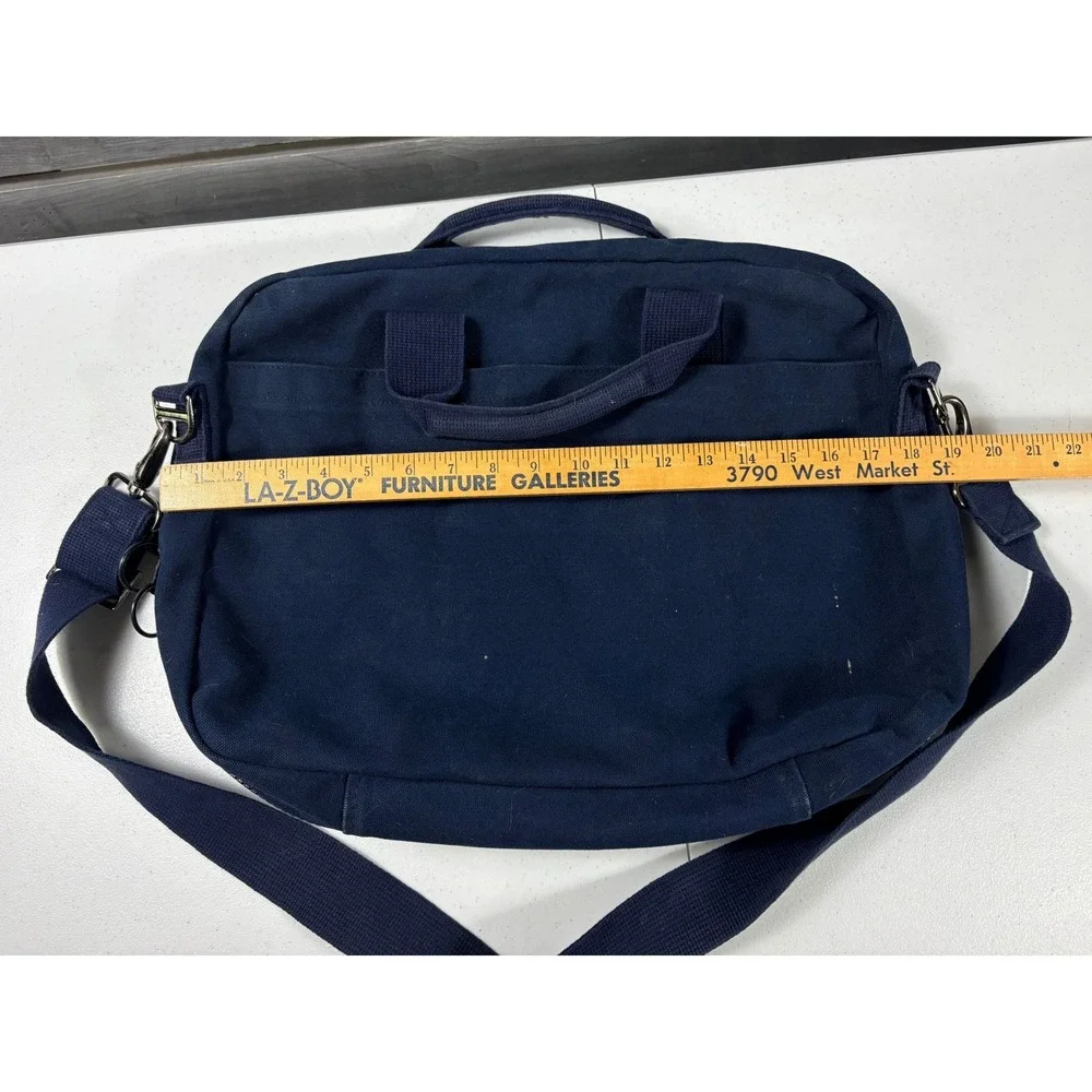 Lands End Vintage Navy Blue Canvas Briefcase Messenger Laptop Bag Made in USA